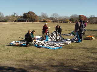 Laying out roof, ropes.